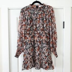 Topshop Floral Print Ruched Long Sleeve Minidress